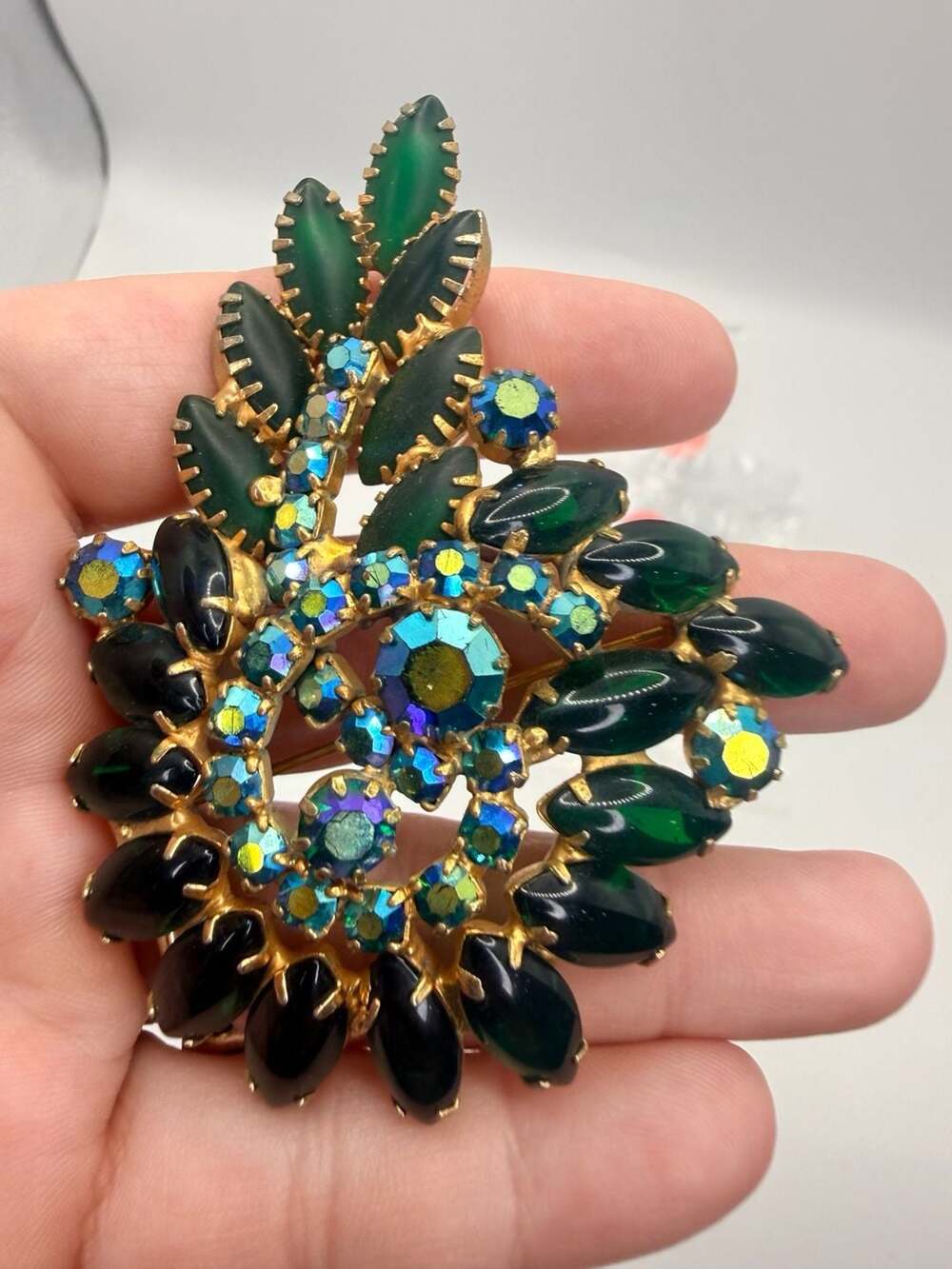 Vintage Juliana Style Green And Blue Rhinestone Brooch